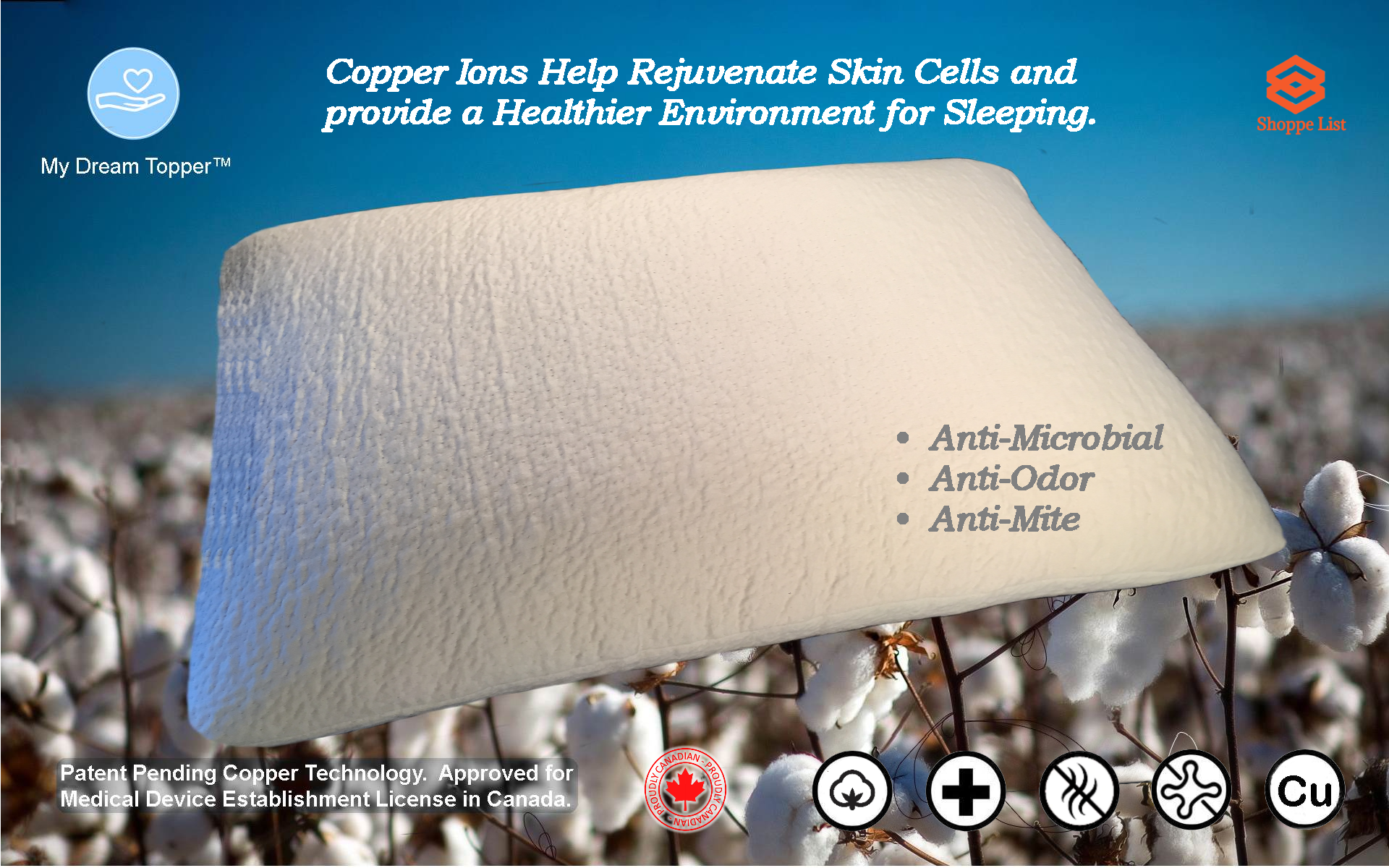 MyDreamTopper-Pillow Cover Infused with Copper Ions.  Limited time offer. - shoppe list
